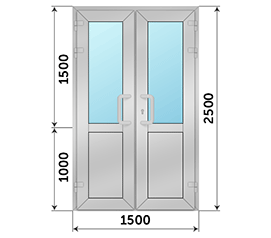 Двухстворчатая дверь со стеклом SCHÜCO 1500x2500
