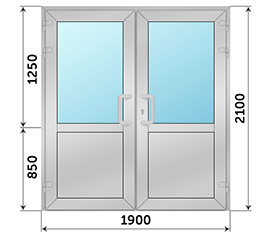 Двухстворчатая дверь со стеклом SCHÜCO 1900x2100