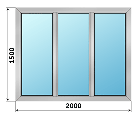Трехстворчатое окно SCHÜCO 2000x1500